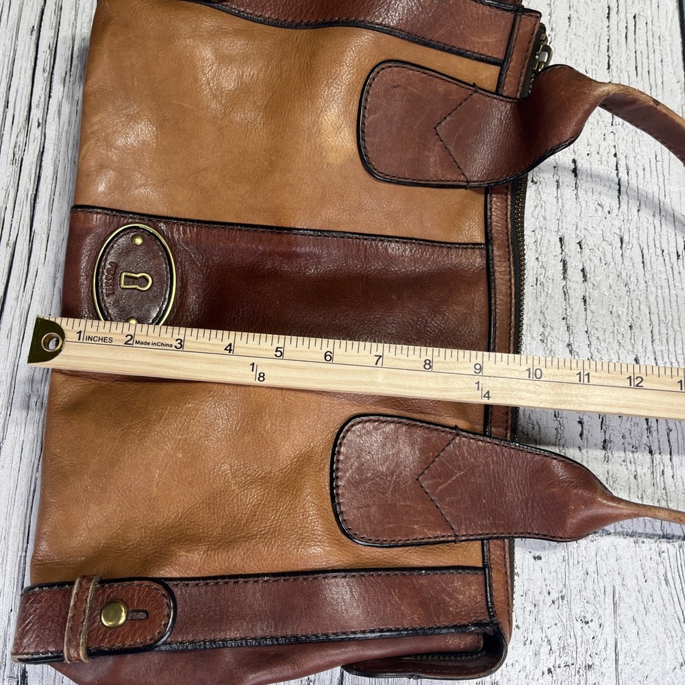 Vintage Fossil Reissue Satchel Handbag‎ Two Tone Leather - Picture 14 of 14